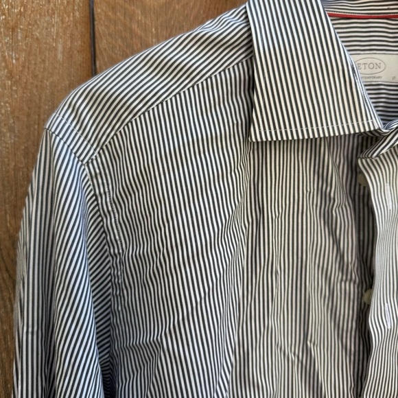 ETON Men’s Navy White Striped Long Sleeve Button Down Dress Shirt Size 43 17 - Picture 3 of 12